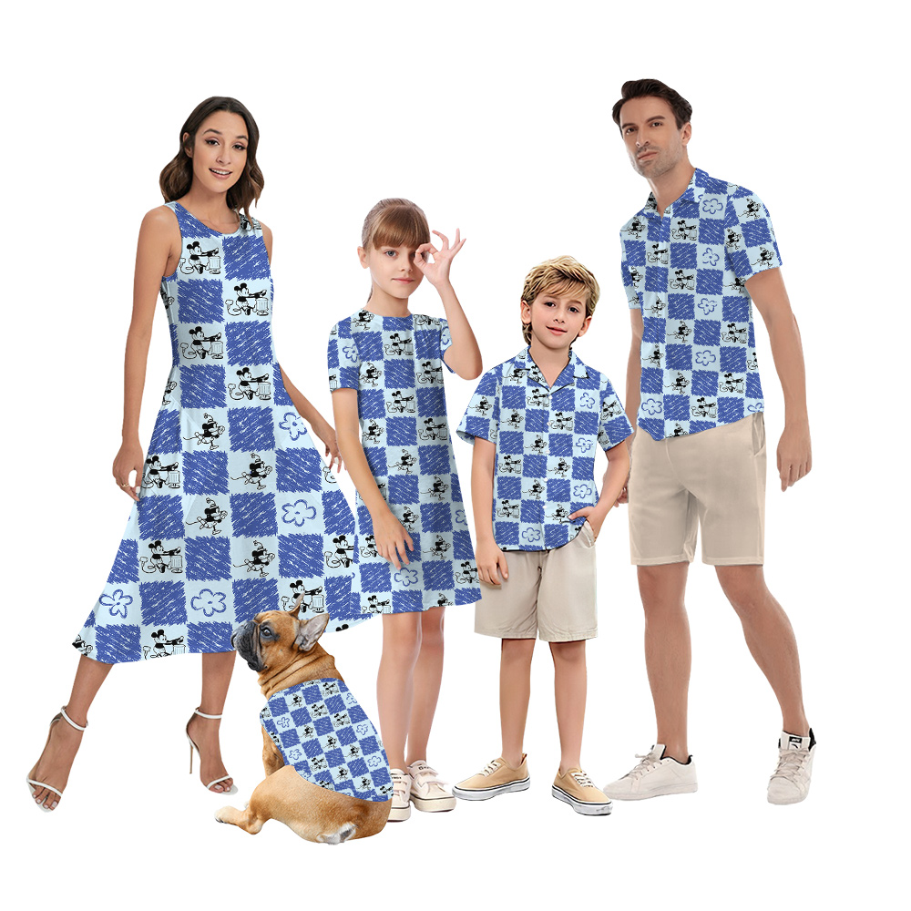 Cute Mickey Steamboat Willie Floral Blue Matching Family Hawaiian Outfits - variant image 1