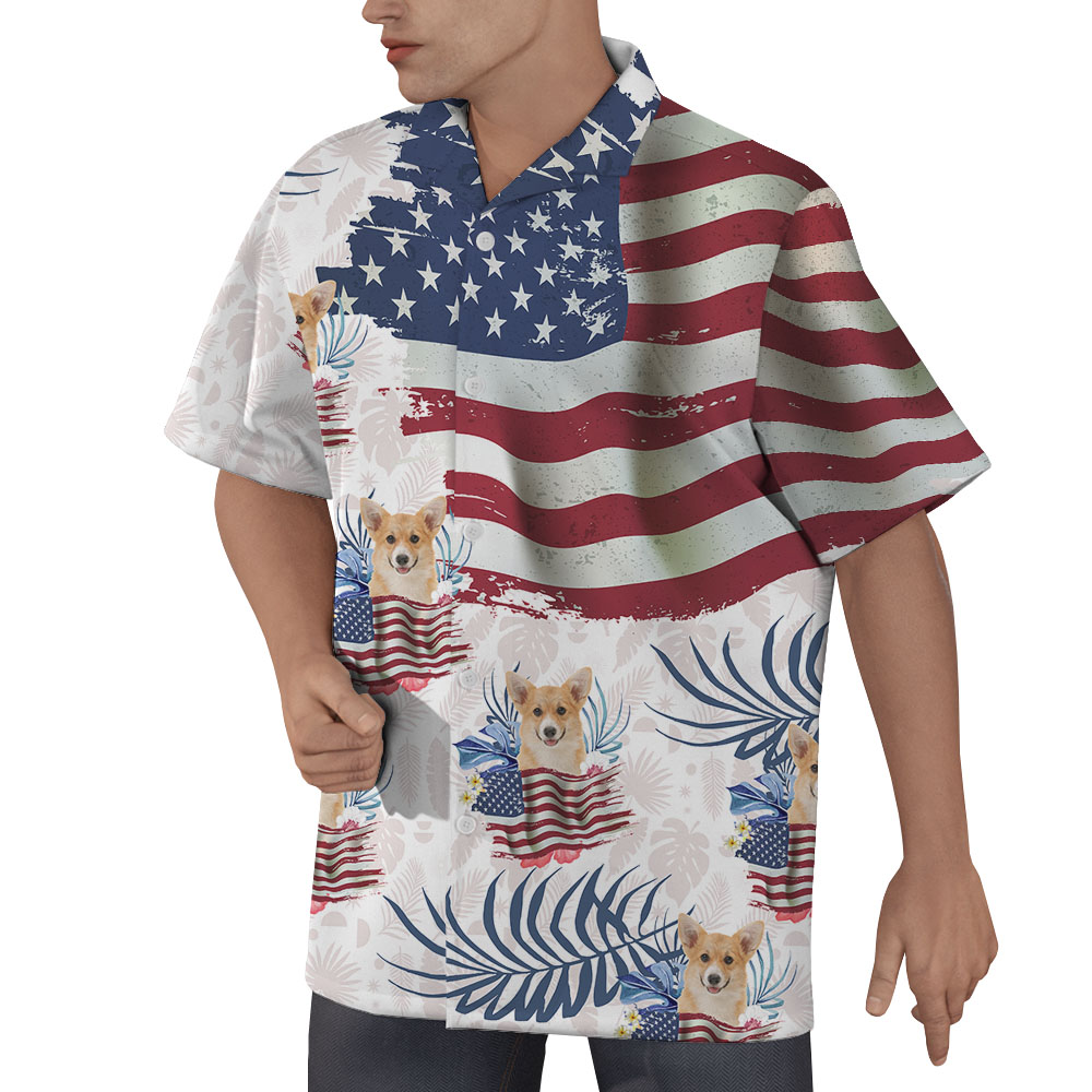 Custom Dog Face American Flag Hawaiian Shirt
