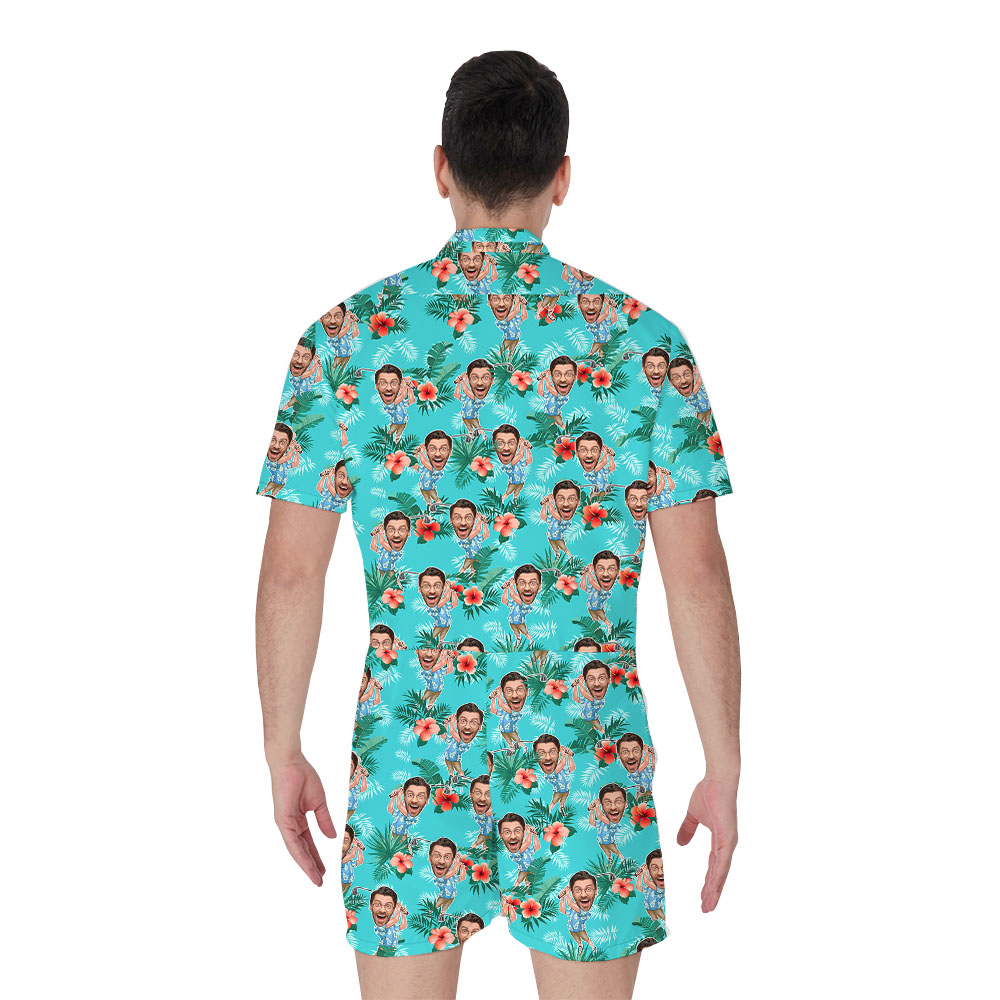 Hilarious Custom Face Floral Men's Polo Romper
