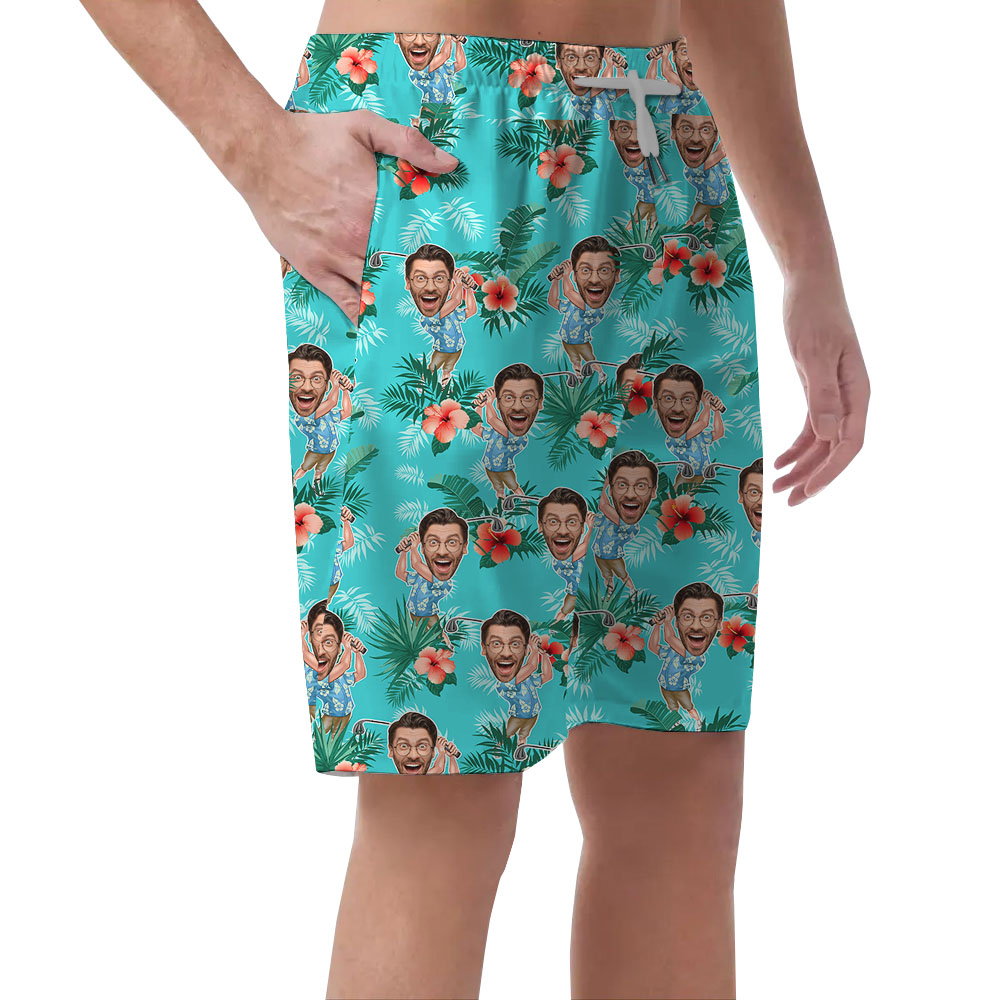 Cool Golf Hibiscus Men's Shorts With Face