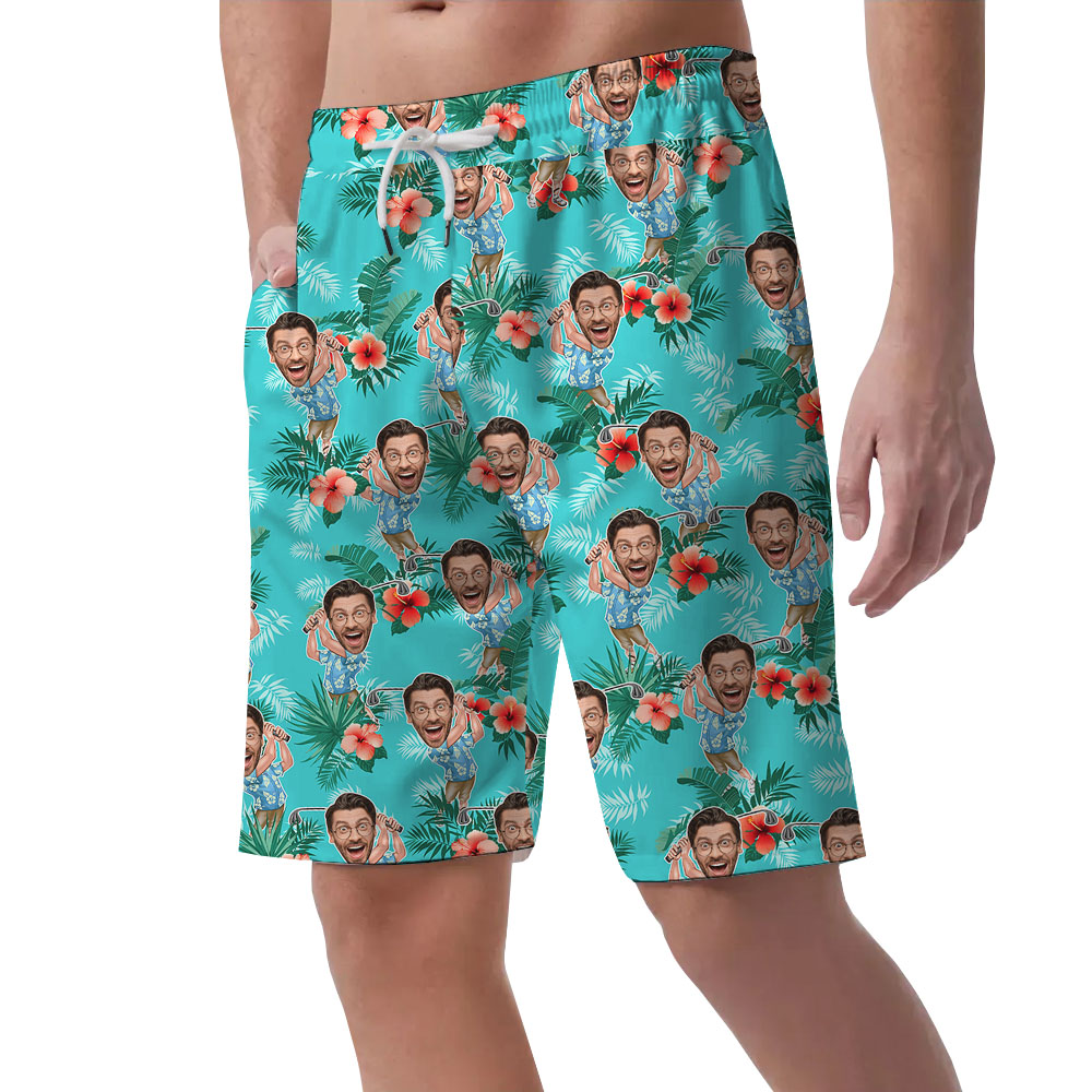 Cool Golf Hibiscus Men's Shorts With Face