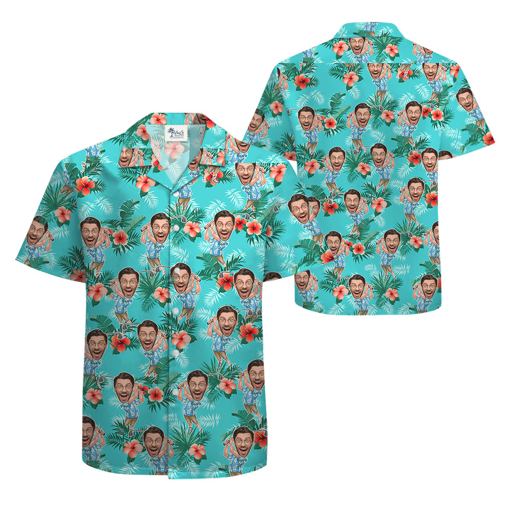 Custom Face Golf Player Tropical Hawaiian Shirt