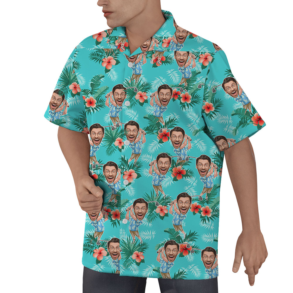 Custom Face Golf Player Tropical Hawaiian Shirt