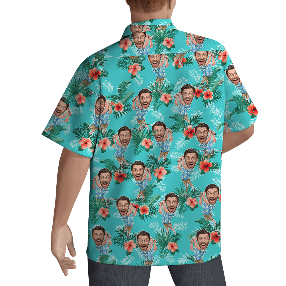 Custom Face Golf Player Tropical Hawaiian Shirt