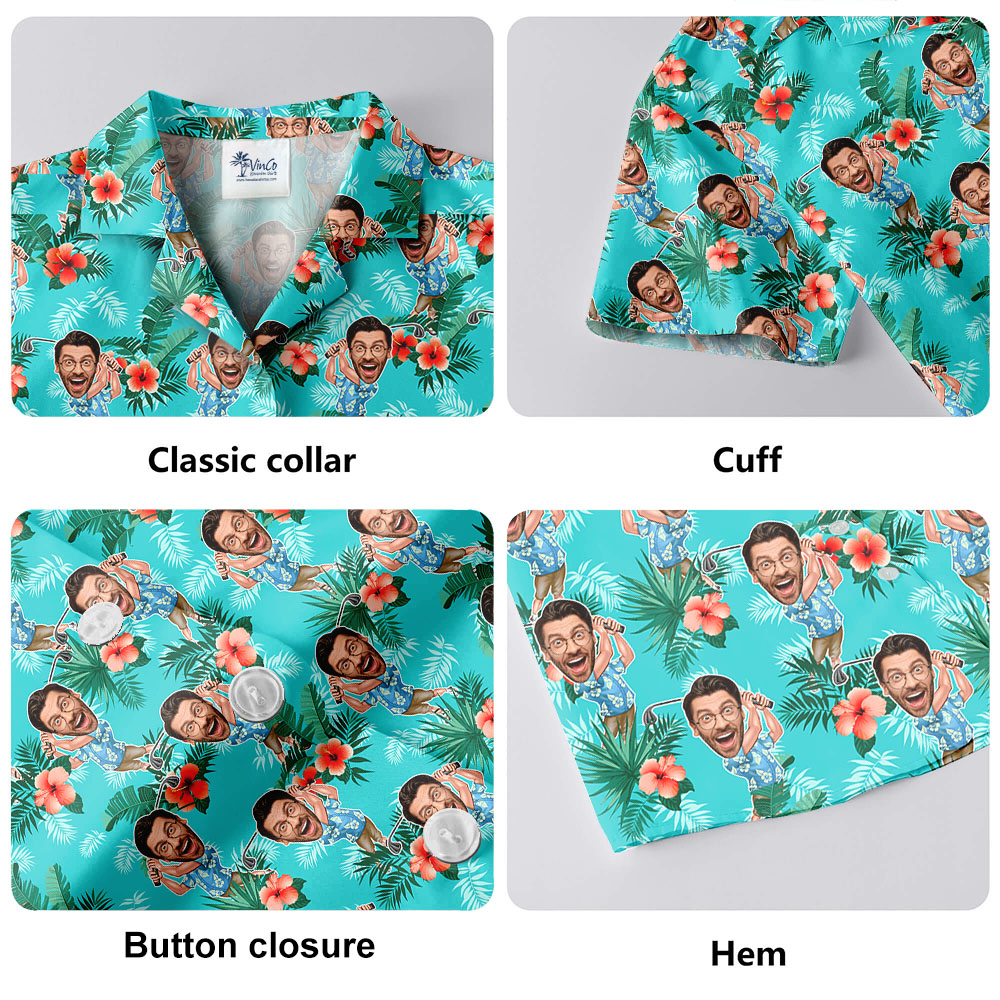 Custom Face Golf Player Tropical Hawaiian Shirt