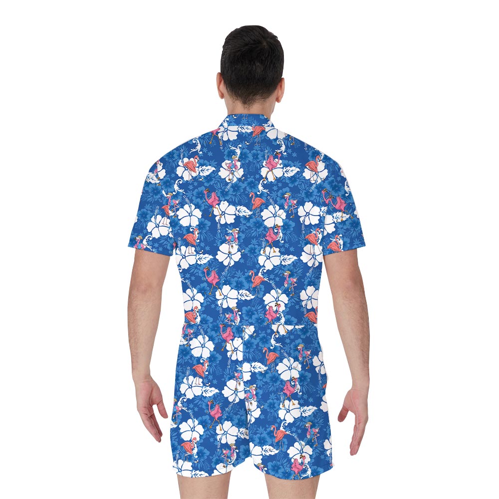 Cool Flamingo Golf Hibiscus Tropical Romper For Men