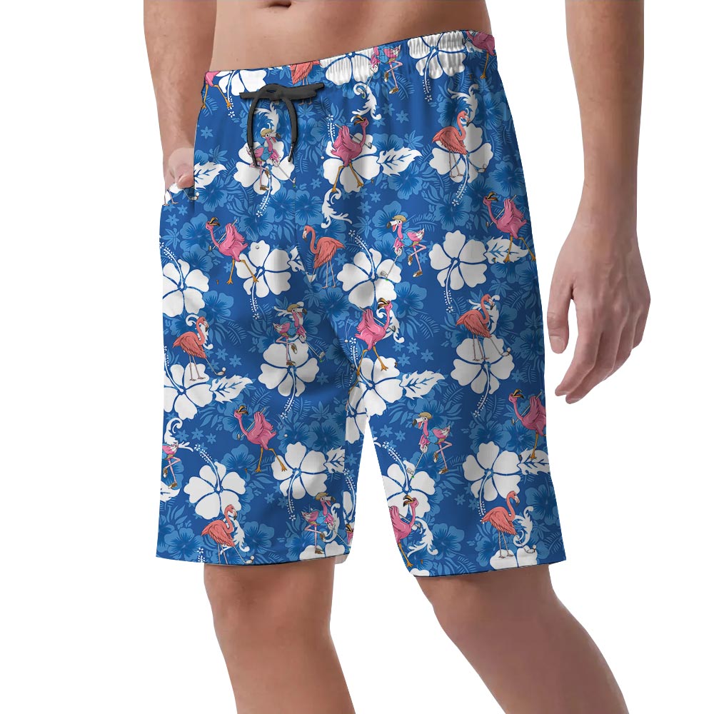 Men's Flamingo Playing Golf Hawaiian Beach Shorts