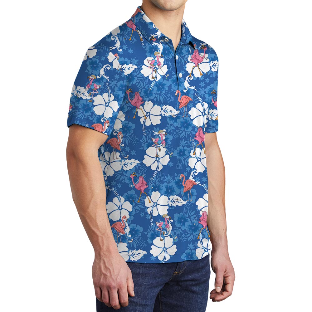 Flamingo Hibiscus Hawaiian Golf Shirt Men's Polo