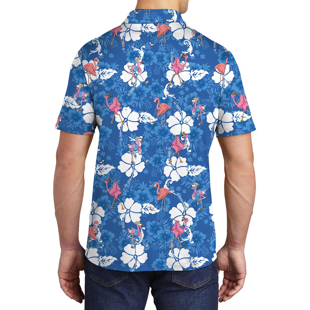 Flamingo Hibiscus Hawaiian Golf Shirt Men's Polo