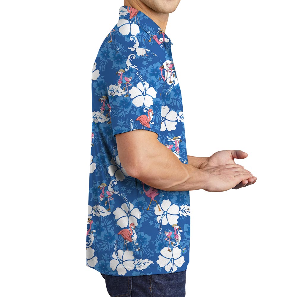 Flamingo Hibiscus Hawaiian Golf Shirt Men's Polo