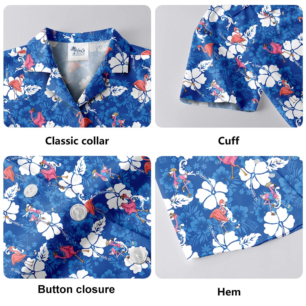 Flamingo Playing Golf Hawaiian Shirt For Men Blue