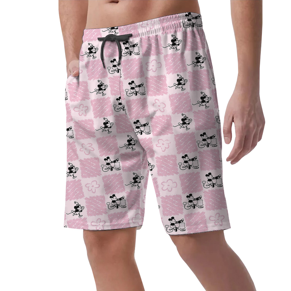 Floral Mickey Steamboat Willie Aloha Beach Shorts For Men