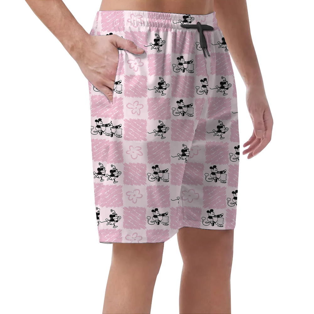 Floral Mickey Steamboat Willie Aloha Beach Shorts For Men