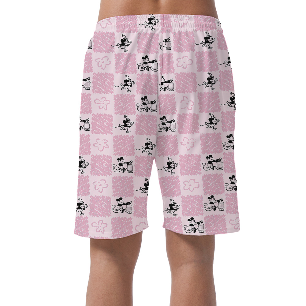Floral Mickey Steamboat Willie Aloha Beach Shorts For Men