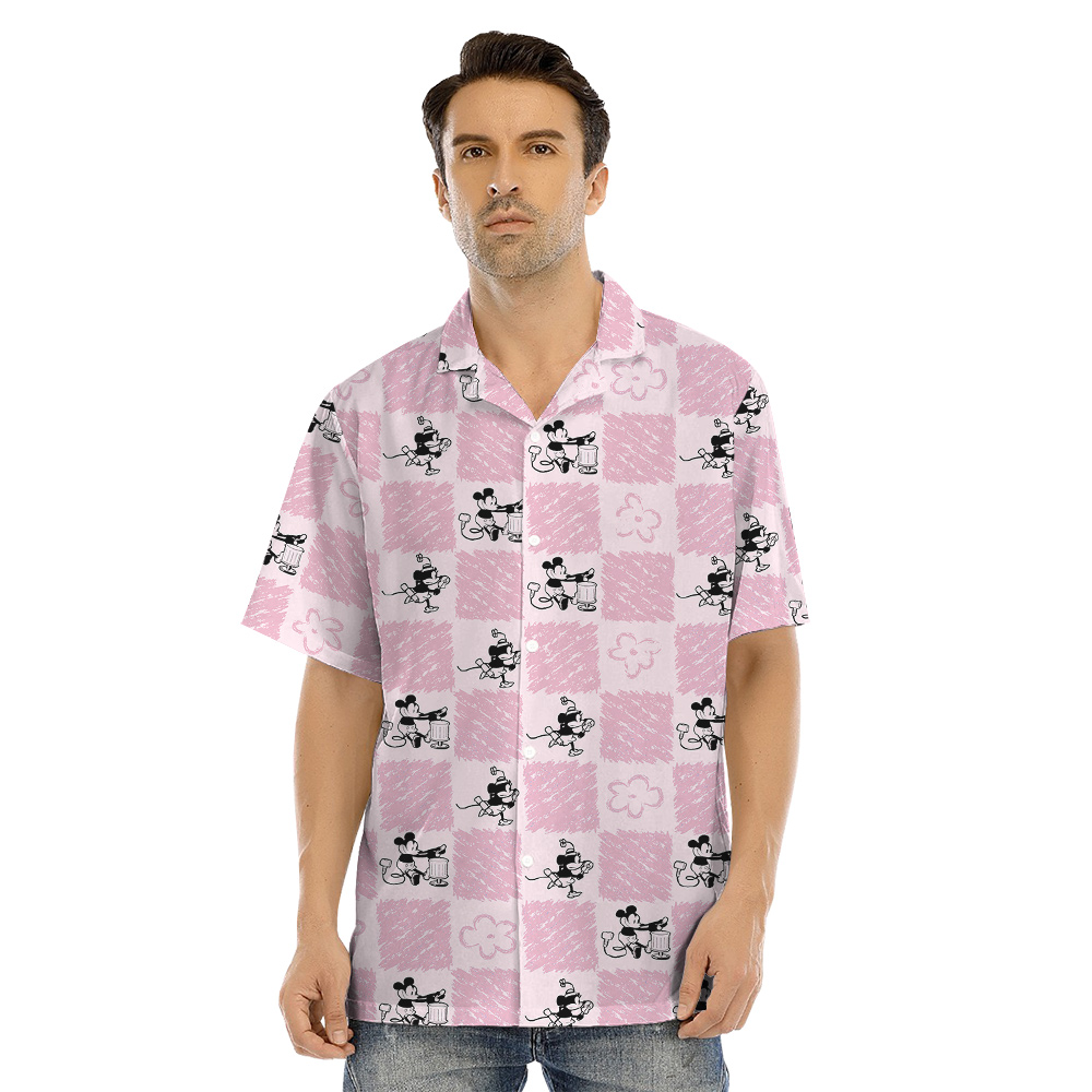Cute Steamboat Willie Mickey Floral Pink Family Matching Hawaiian Outfits