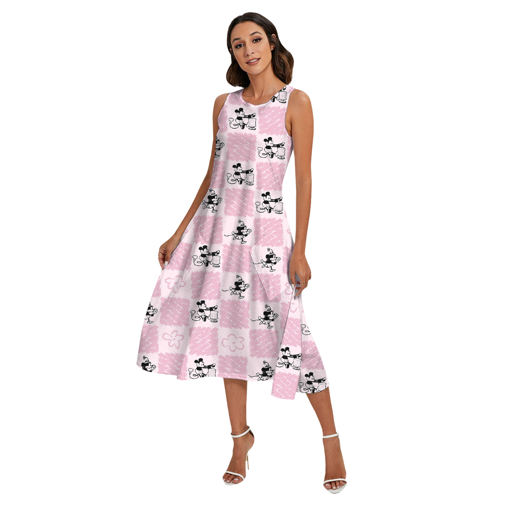 Cute Steamboat Willie Mickey Floral Pink Family Matching Hawaiian Outfits