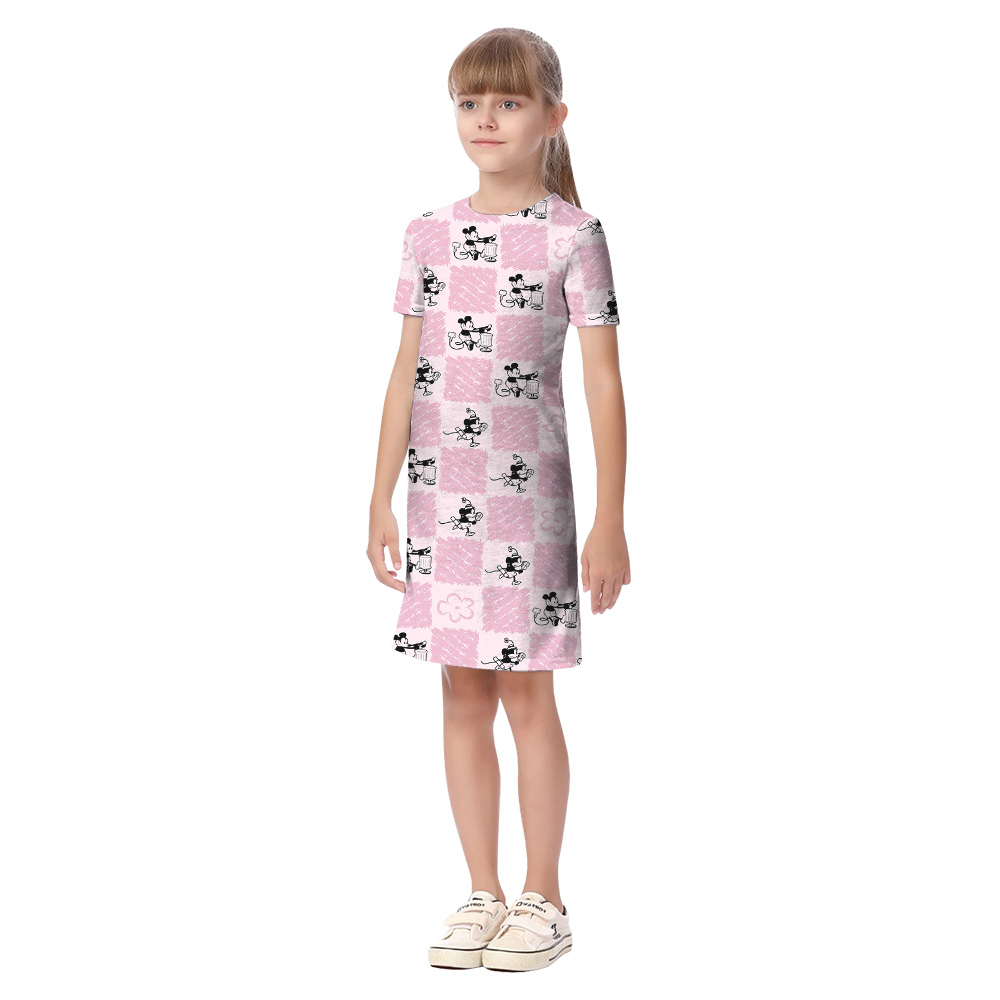 Cute Steamboat Willie Mickey Floral Pink Family Matching Hawaiian Outfits