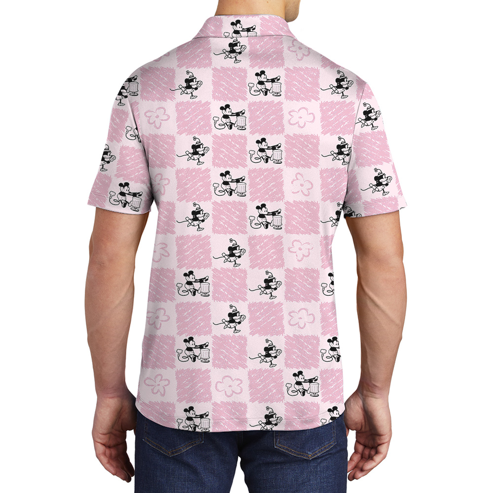 Steamboat Willie 1928 Mickey Floral Pink Hawaiian Polo Shirt