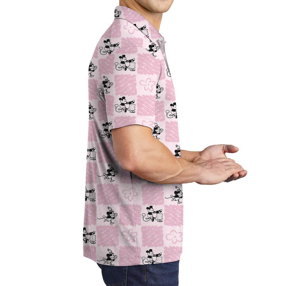 Steamboat Willie 1928 Mickey Floral Pink Hawaiian Polo Shirt
