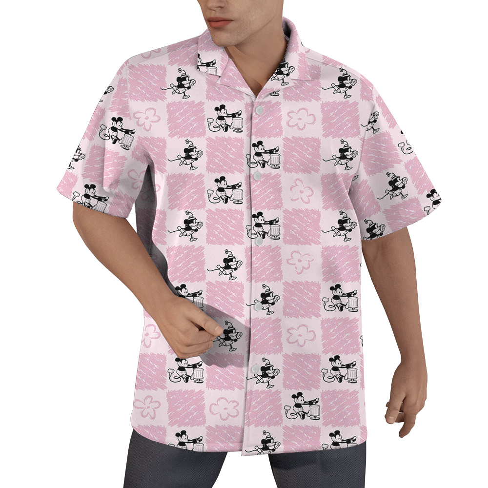 Cute Mickey Steamboat Willie Floral Blue Hawaiian Men's Shirt - variant image 1