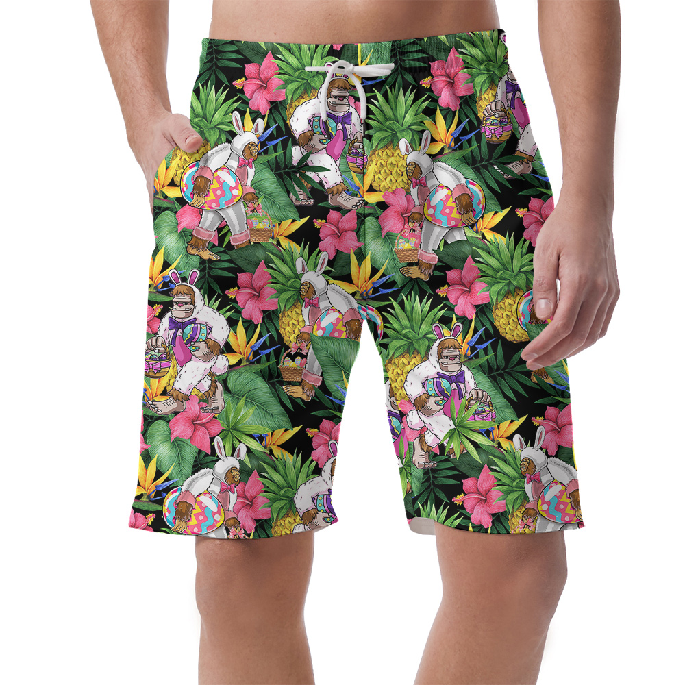 Funny Sasquatch Easter Bunny Tropical Hawaiian Beach Shorts For Men - variant image 1