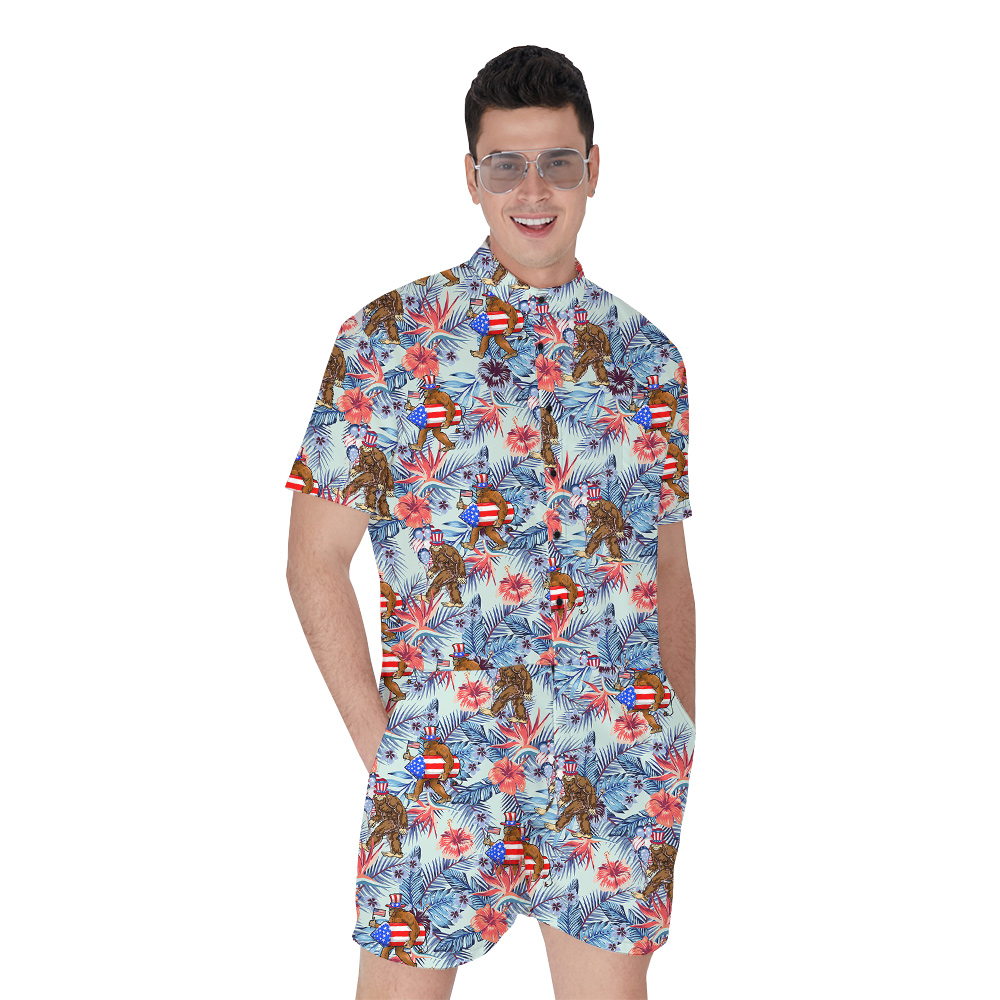 Tropical Bigfoot Patriotic Blue Hawaiian Romper For Men - variant image 1