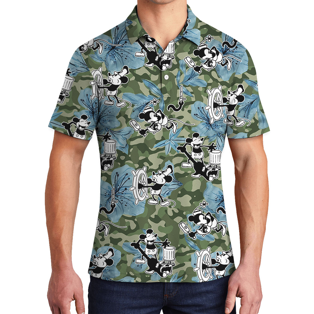 Vintage Voyage Mickey Steamboat Willie 1928 Hawaiian Polo Shirts - variant image 1