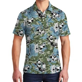 Vintage Voyage Mickey Steamboat Willie 1928 Hawaiian Polo Shirts