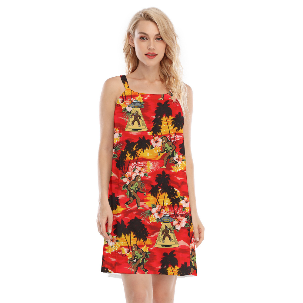 Alien Sasquatch Tropical Sunset Beach Aloha Cami Dress For Women - variant image 1