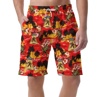 Tropical Sunset Beach Bigfoot Alien Hawaiian Beach Shorts For Men