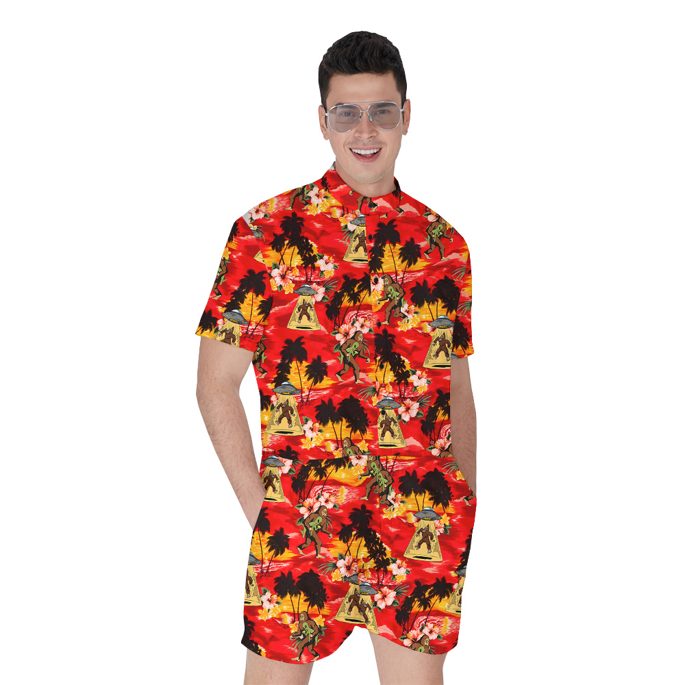 Alien Sasquatch Tropical Sunset Beach Hawaiian Romper For Men - variant image 1