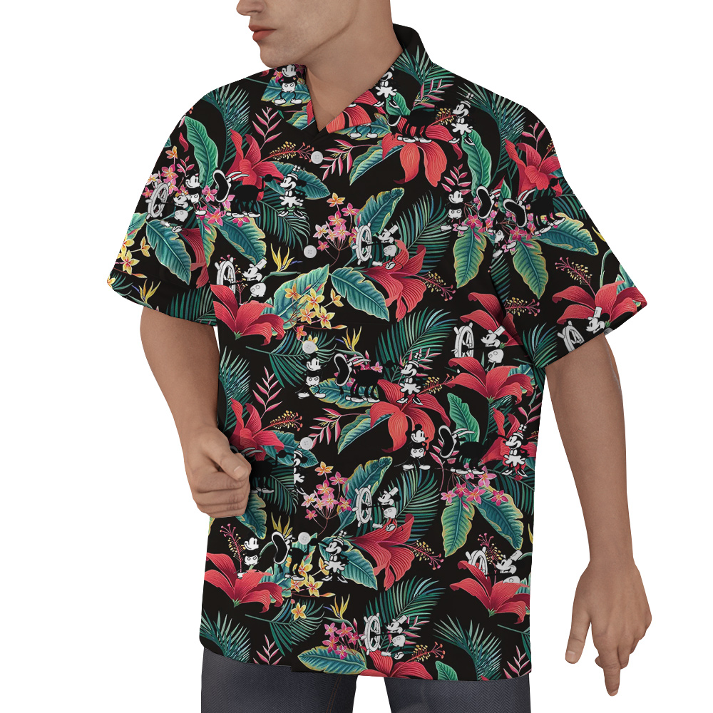 Hibiscus Tropical Mickey Steamboat Willie Movie Hawaiian Shirt