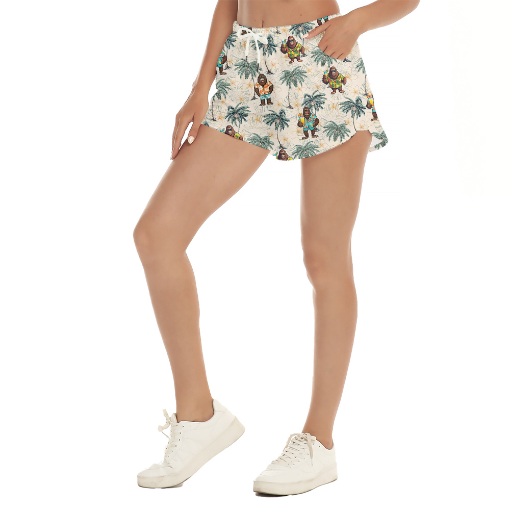 Cute Sasquatch Tropical Hawaiian Beach Shorts For Women