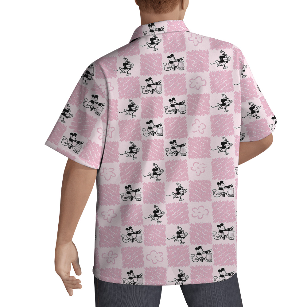 Cute Mickey Steamboat Willie Floral Blue Hawaiian Men's Shirt