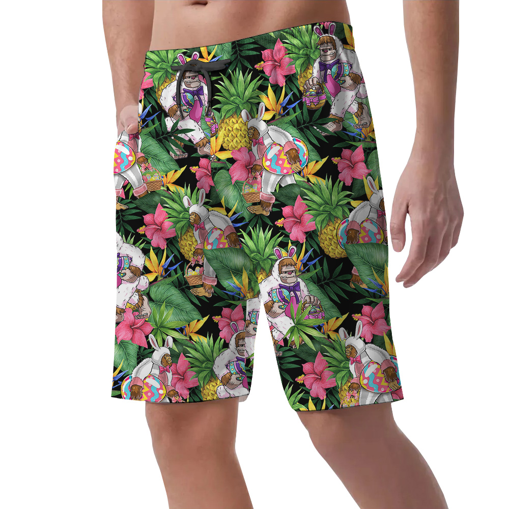 Funny Sasquatch Easter Bunny Tropical Hawaiian Beach Shorts For Men