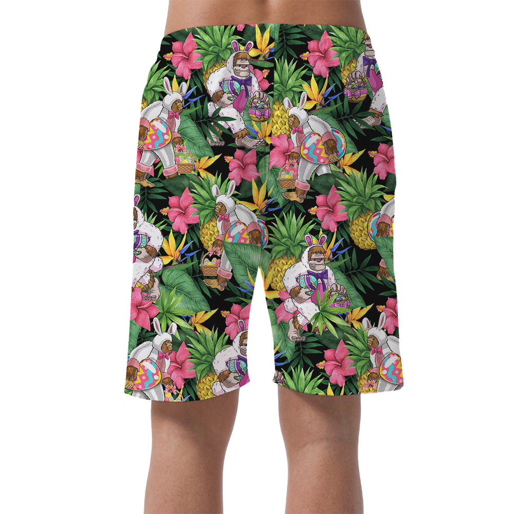 Funny Sasquatch Easter Bunny Tropical Hawaiian Beach Shorts For Men