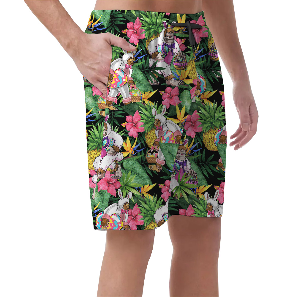 Funny Sasquatch Easter Bunny Tropical Hawaiian Beach Shorts For Men