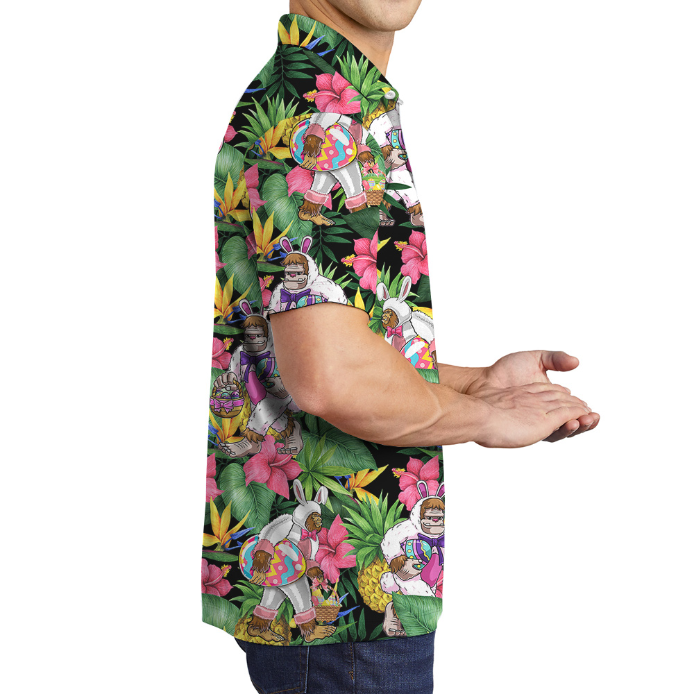 Cute Bigfoot Bunny Easter Egg Tropical Hawaiian Polo Shirt