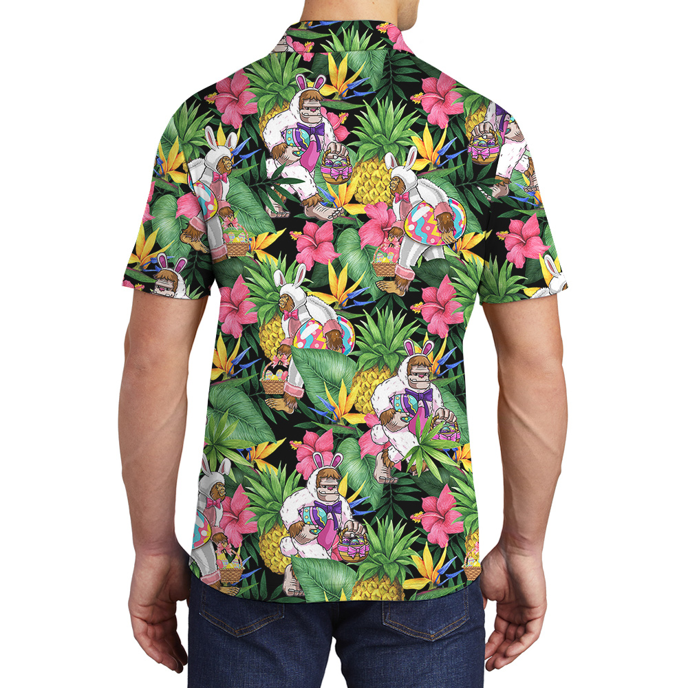 Cute Bigfoot Bunny Easter Egg Tropical Hawaiian Polo Shirt