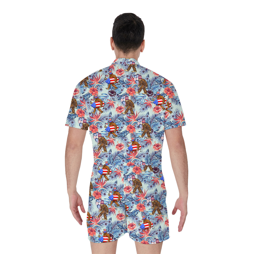 Tropical Bigfoot Patriotic Blue Hawaiian Romper For Men