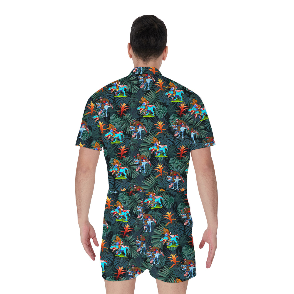 Funny Sasquatch Dinosaur Tropical Patriotic Hawaiian Romper For Men