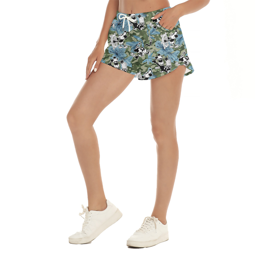 Pacific Breeze Steamboat Willie 1928 Mickey Aloha Women Shorts