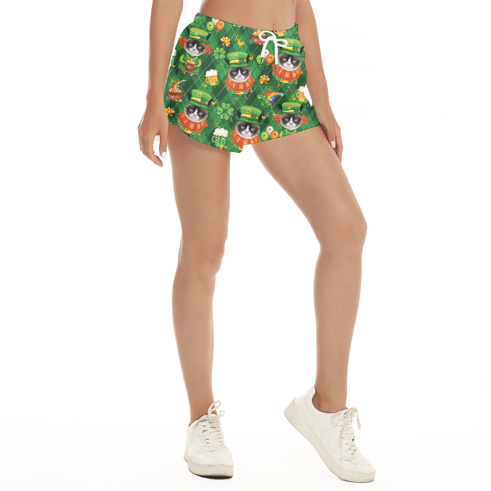 Playful Paws St. Patrick's Custom Cat Face Women Short