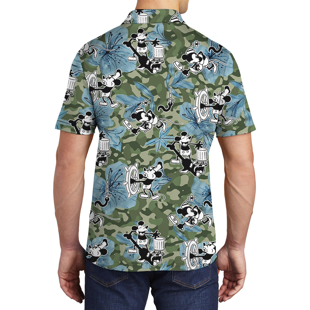 Vintage Voyage Mickey Steamboat Willie 1928 Hawaiian Polo Shirts