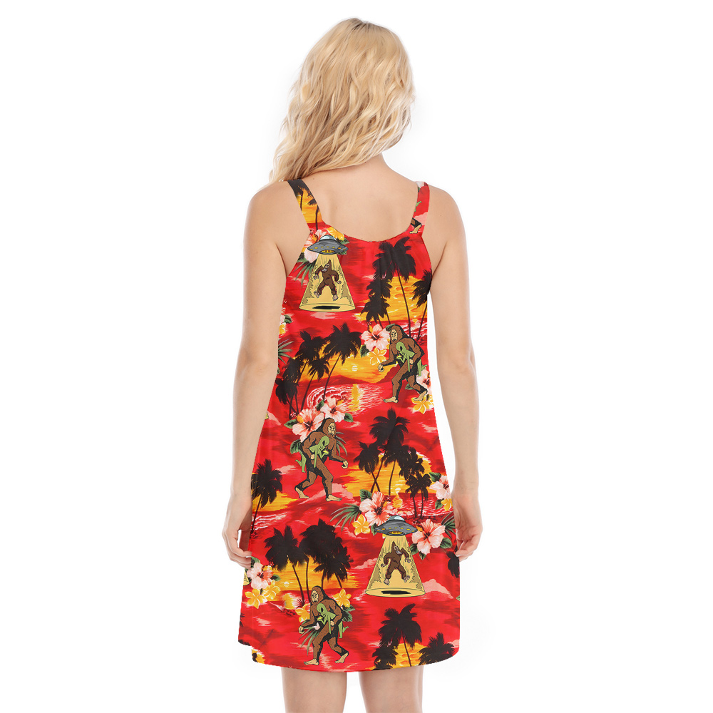 Alien Sasquatch Tropical Sunset Beach Aloha Cami Dress For Women
