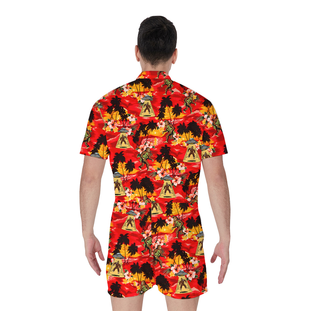 Alien Sasquatch Tropical Sunset Beach Hawaiian Romper For Men