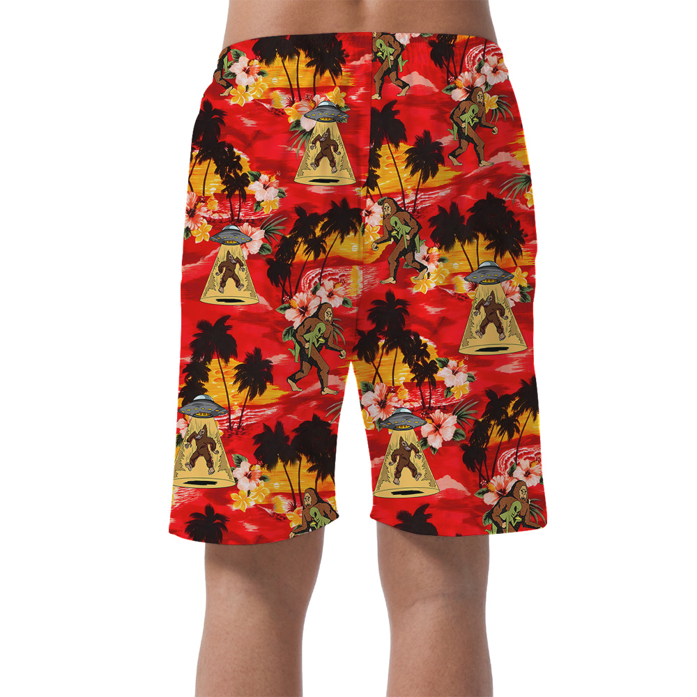 Tropical Sunset Beach Bigfoot Alien Hawaiian Beach Shorts For Men