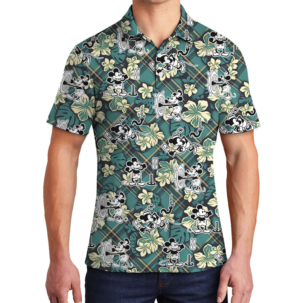 Mickey Steamboat Willie Waves Vintage Tropic Polo Shirts - variant image 1