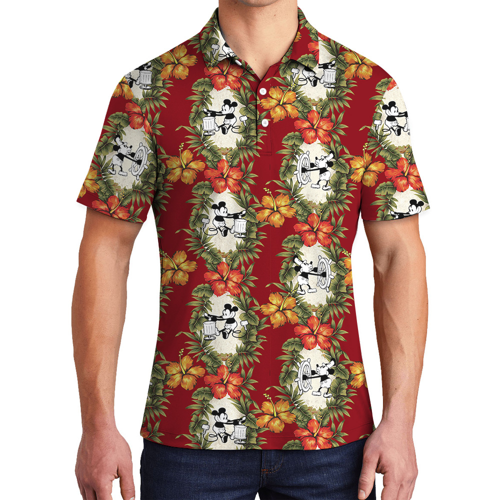 Steamboat Willie 1928 Bold Red Tropical Polo Shirts - variant image 1