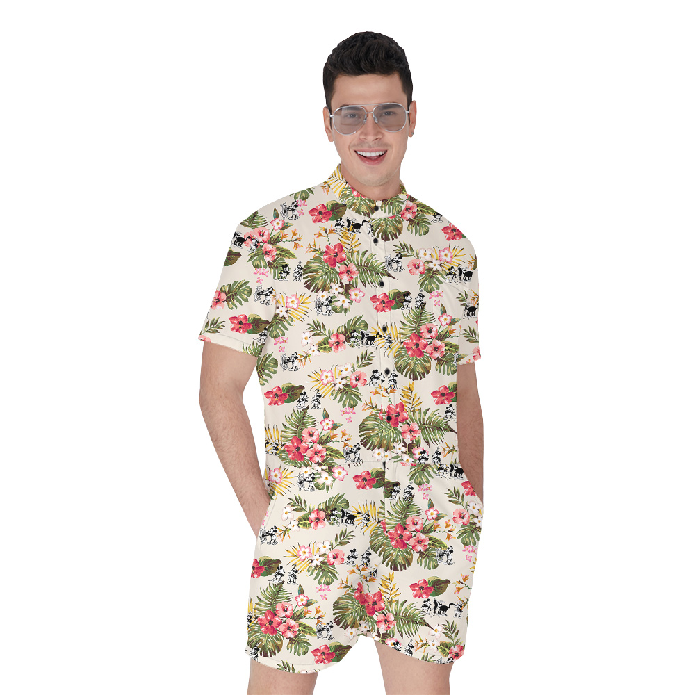 Hawaiian Vibrant Floral Mickey 1928 Summery Men Rompers - variant image 1